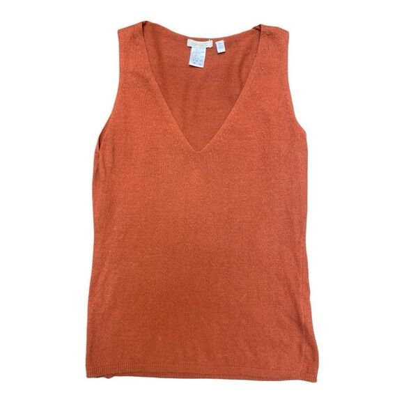 Soft Grey Rust Cashmere Cotton V-Neck Sweater Sleeveless Top Size 10 Preppy EUC - Picture 7 of 7